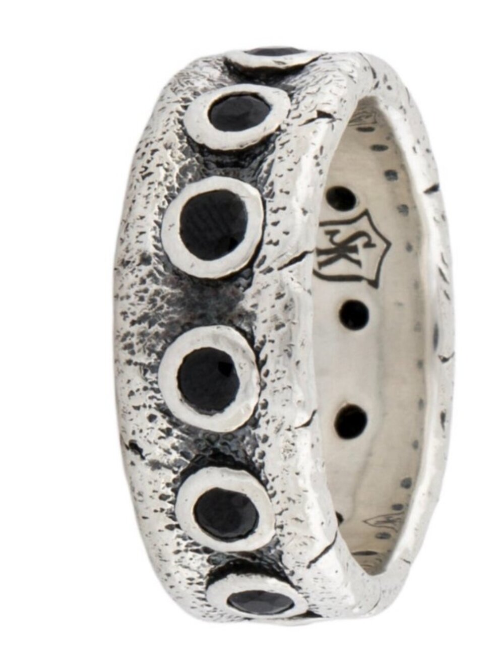 SCOTT KAY 1.77CTW SAPPHIRE STERLING SILVER 925 TEXTURED ETERNITY BAND RING